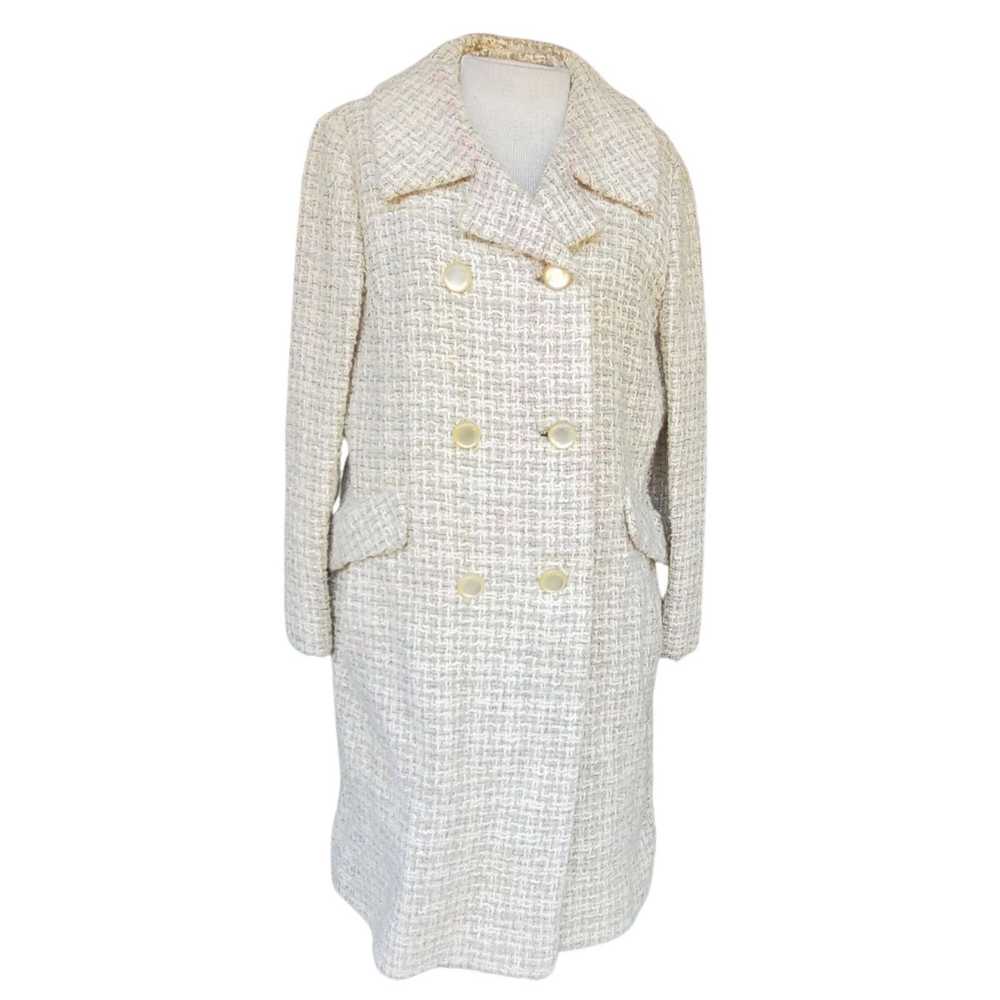 Vintage Vintage 70s Cream Tweed Dress Coat Size L… - image 1