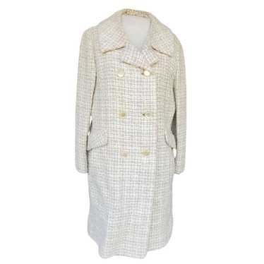 Vintage Vintage 70s Cream Tweed Dress Coat Size L… - image 1