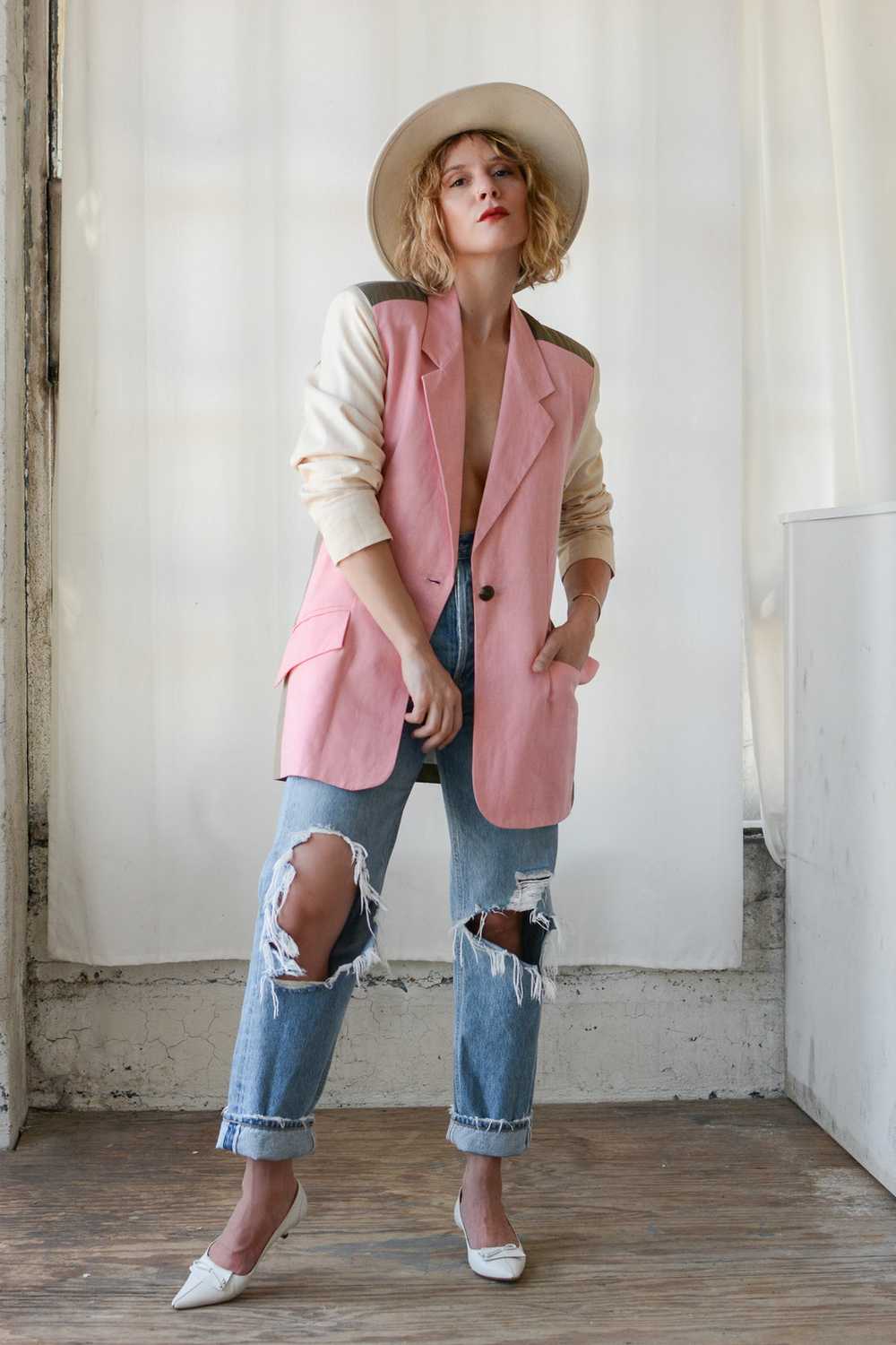 Cool Colorblock Linen Blazer - image 3