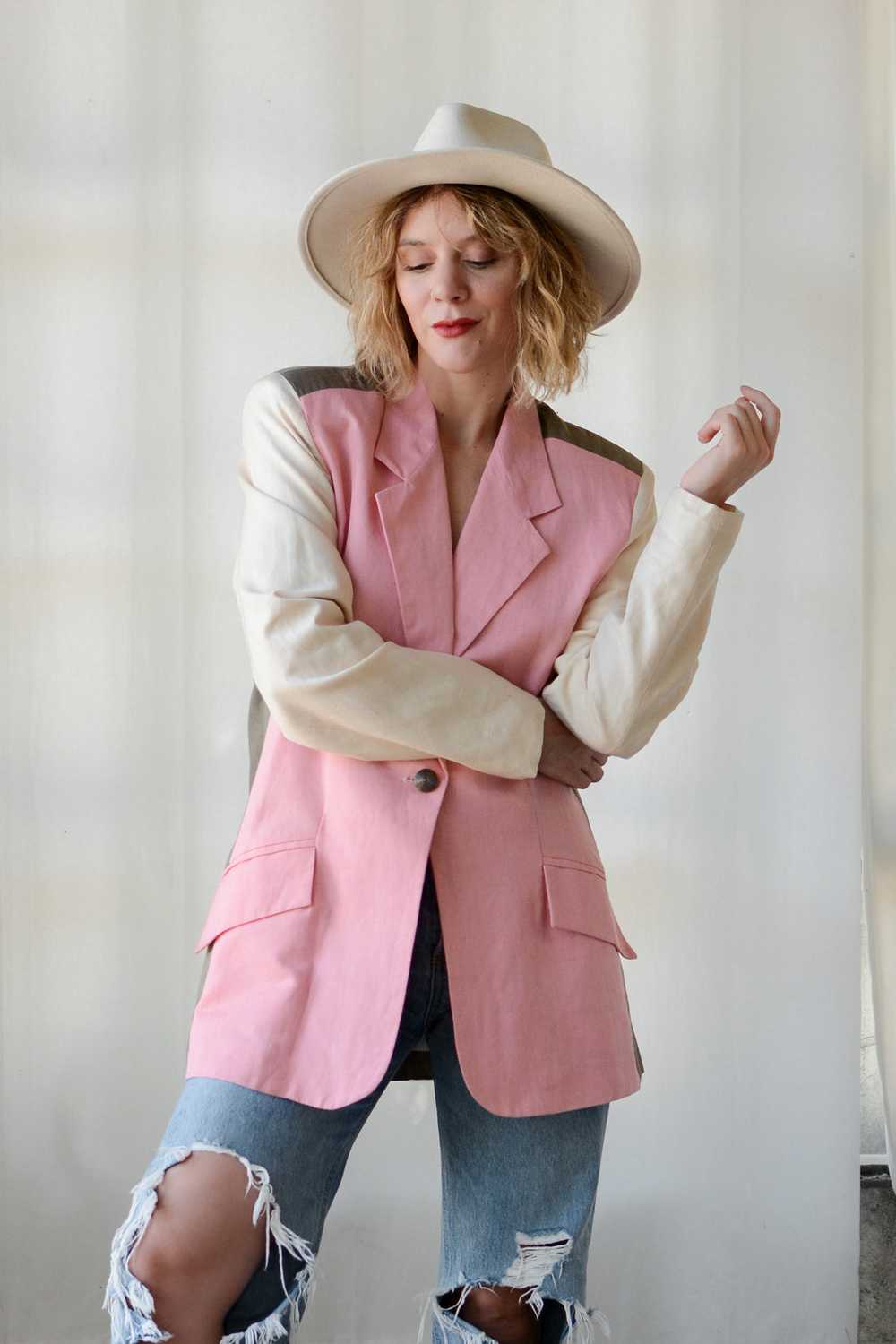 Cool Colorblock Linen Blazer - image 5