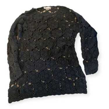 Vintage y2k floral Black Open Crochet Long Sleeve… - image 1