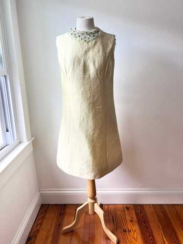 1960s silk shift dress w/ beaded collar (M) | Use… - image 1