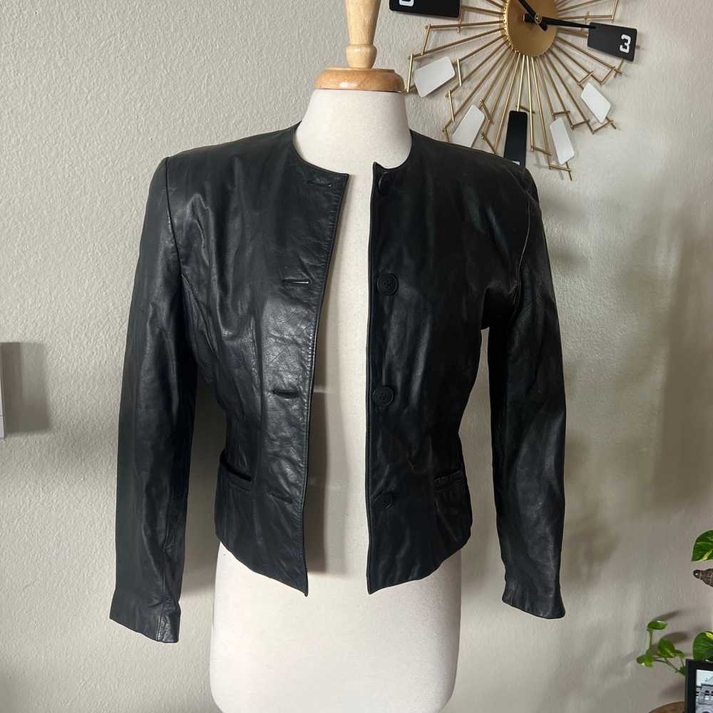 Black crop leather jacket - image 1