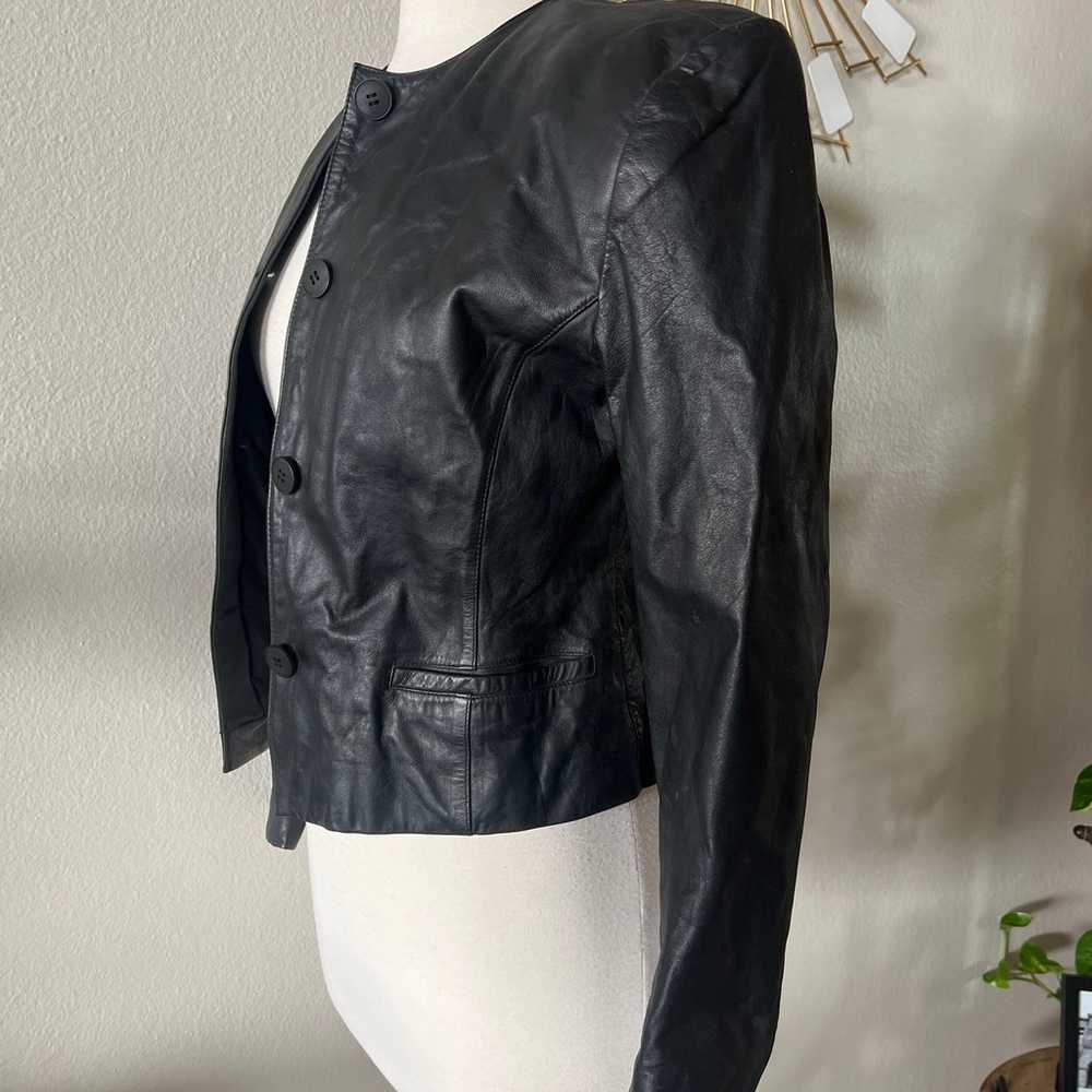 Black crop leather jacket - image 2