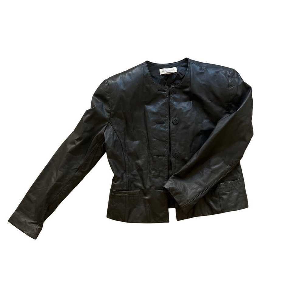 Black crop leather jacket - image 5