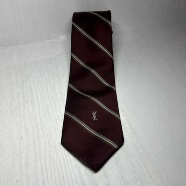 Yves Saint Laurent Mens Burgundy Gray Brown Tie N… - image 1