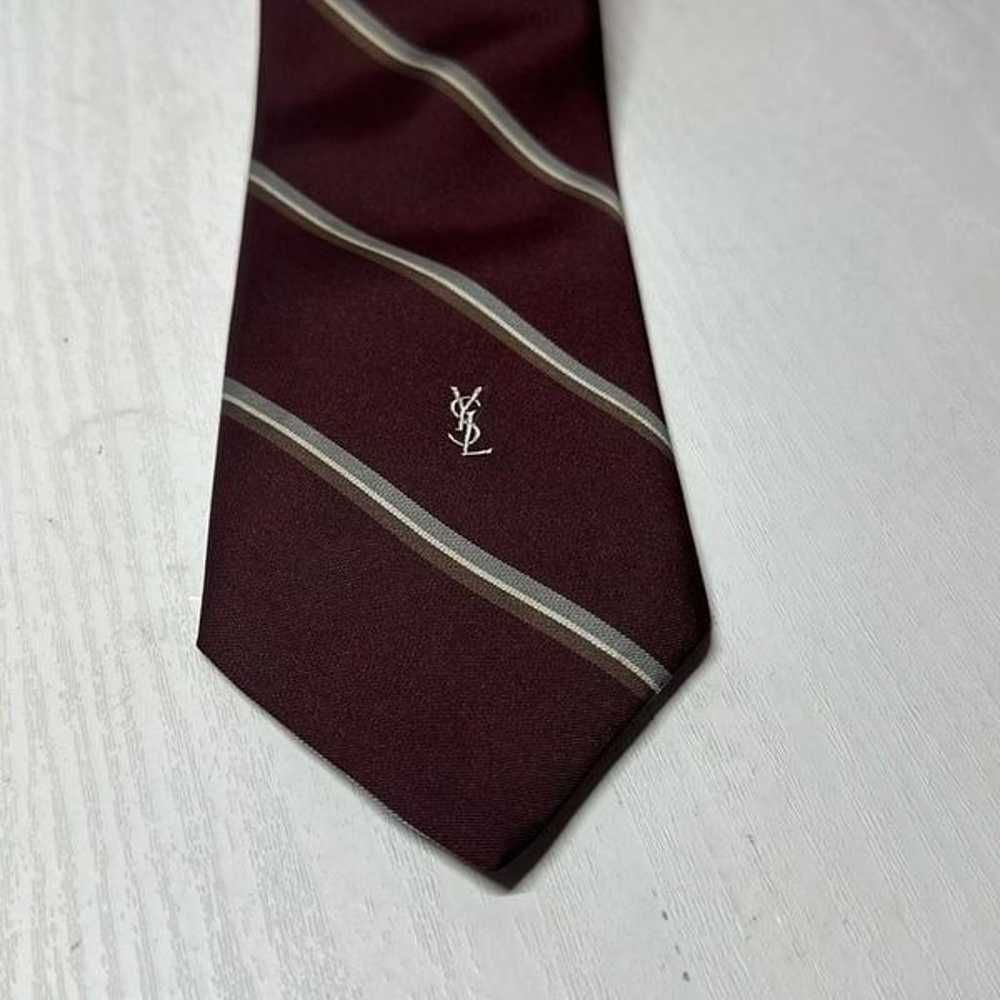 Yves Saint Laurent Mens Burgundy Gray Brown Tie N… - image 2