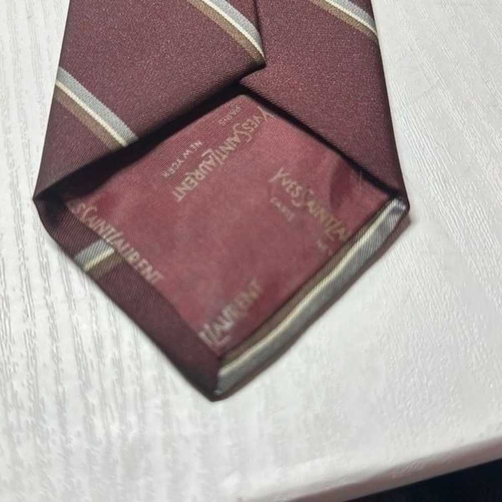 Yves Saint Laurent Mens Burgundy Gray Brown Tie N… - image 3