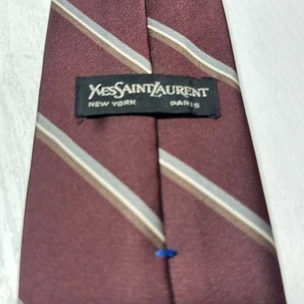 Yves Saint Laurent Mens Burgundy Gray Brown Tie N… - image 4