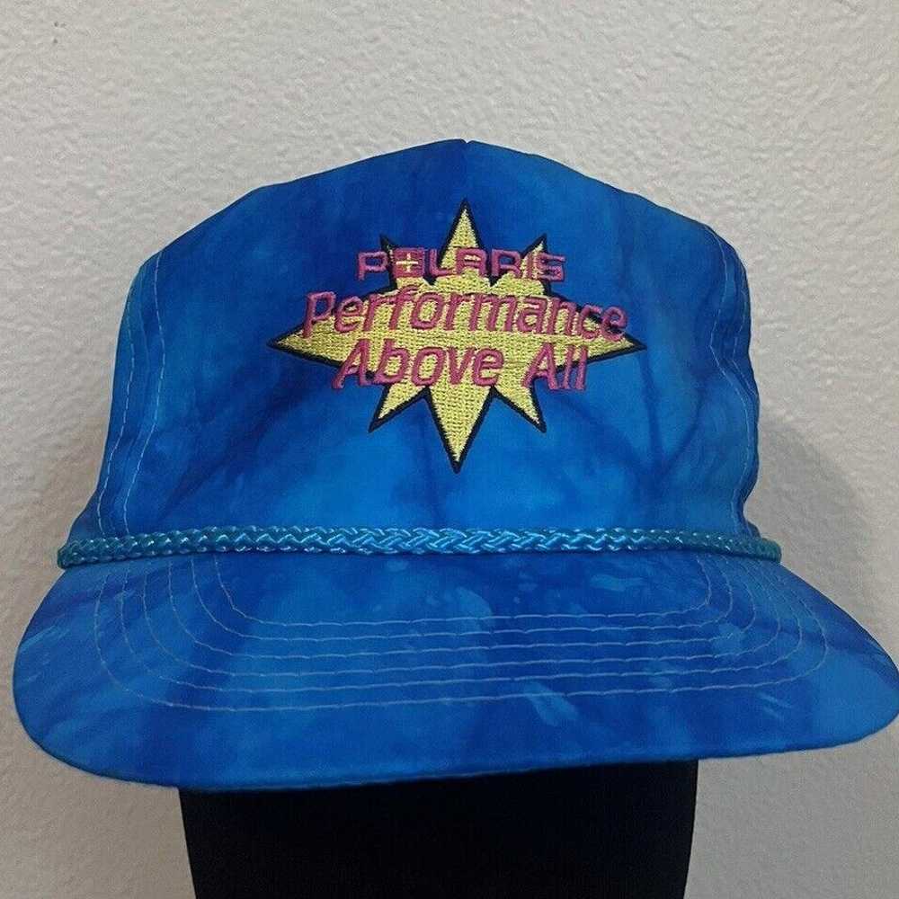 Vintage 90s Polaris Blue Tie Dye Trucker Hat Snap… - image 1