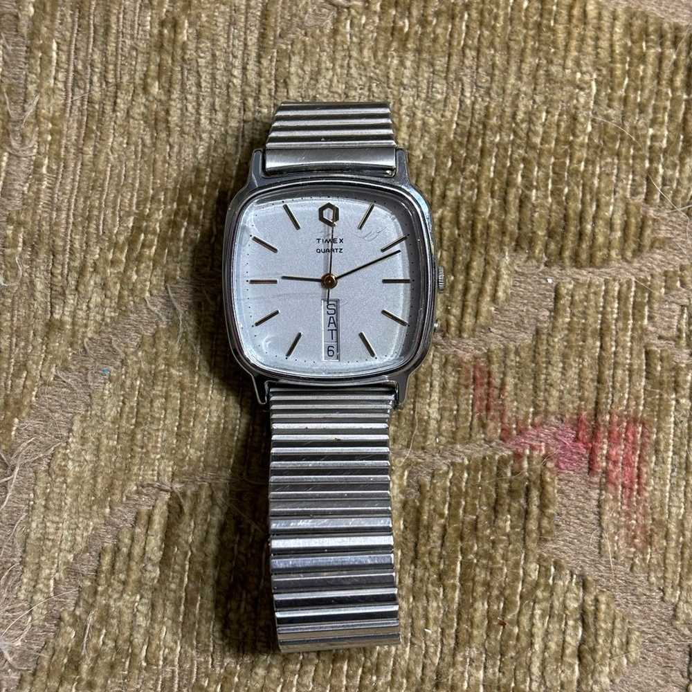 1982-84 Timex Q Chrome Tone Square Men Watch Vert… - image 1