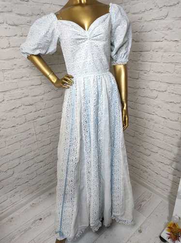 Vintage VTG 70s Wedding Dress Lace Cotton Volume S