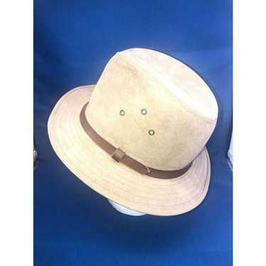 vintage genuine suede leather mens fedora beige - image 1