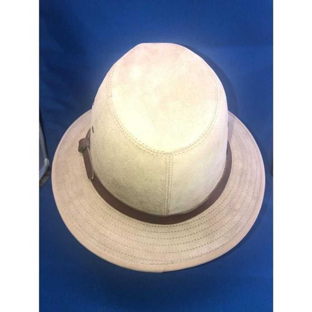 vintage genuine suede leather mens fedora beige - image 2