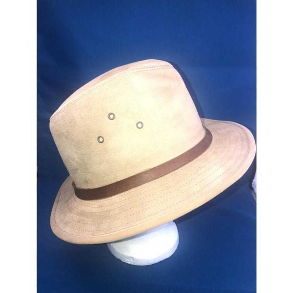 vintage genuine suede leather mens fedora beige - image 3