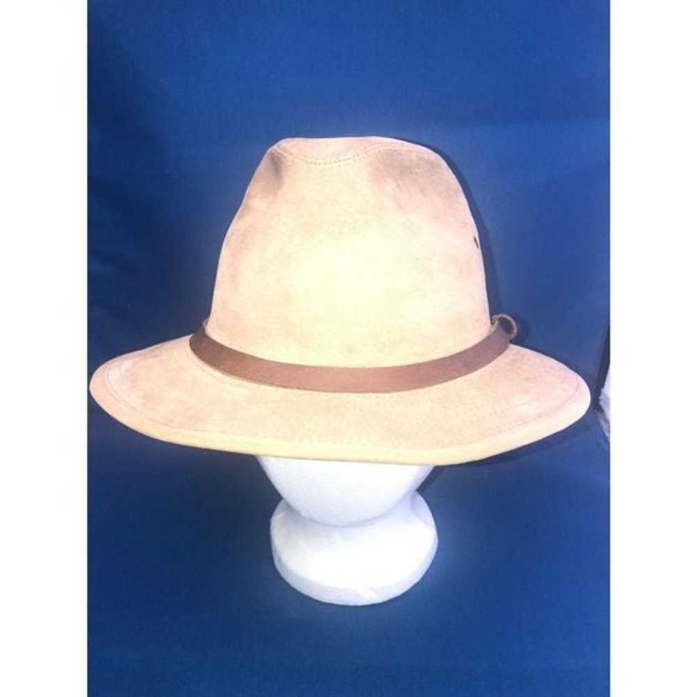 vintage genuine suede leather mens fedora beige - image 4