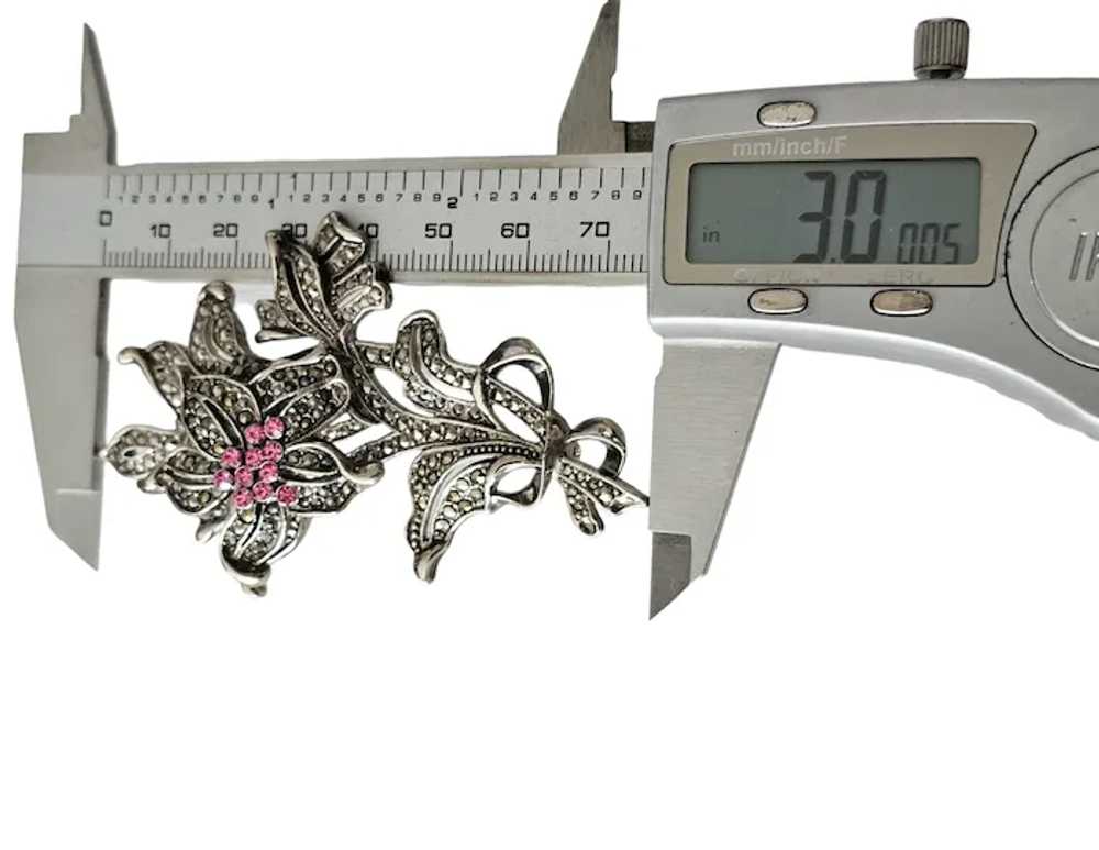 1928 Brand Silver Tone Pink Rhinestone, Marcasite… - image 10