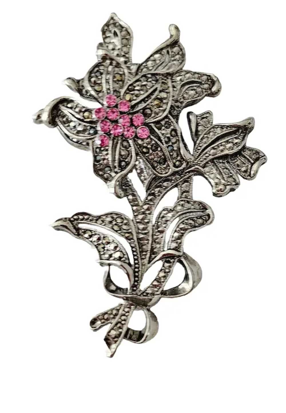 1928 Brand Silver Tone Pink Rhinestone, Marcasite… - image 11