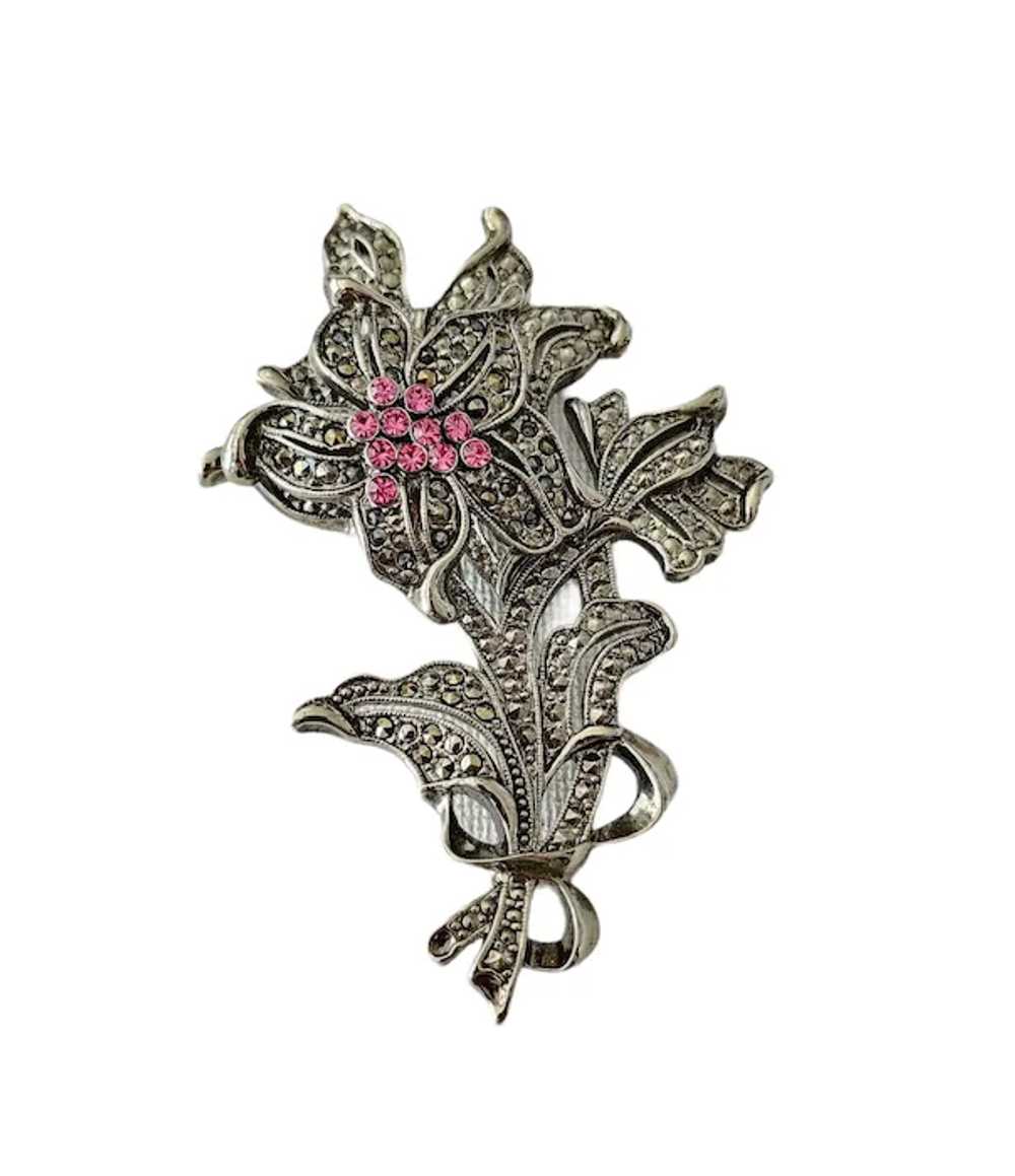 1928 Brand Silver Tone Pink Rhinestone, Marcasite… - image 2