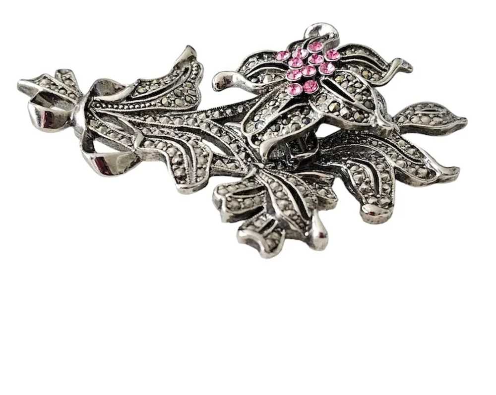 1928 Brand Silver Tone Pink Rhinestone, Marcasite… - image 3