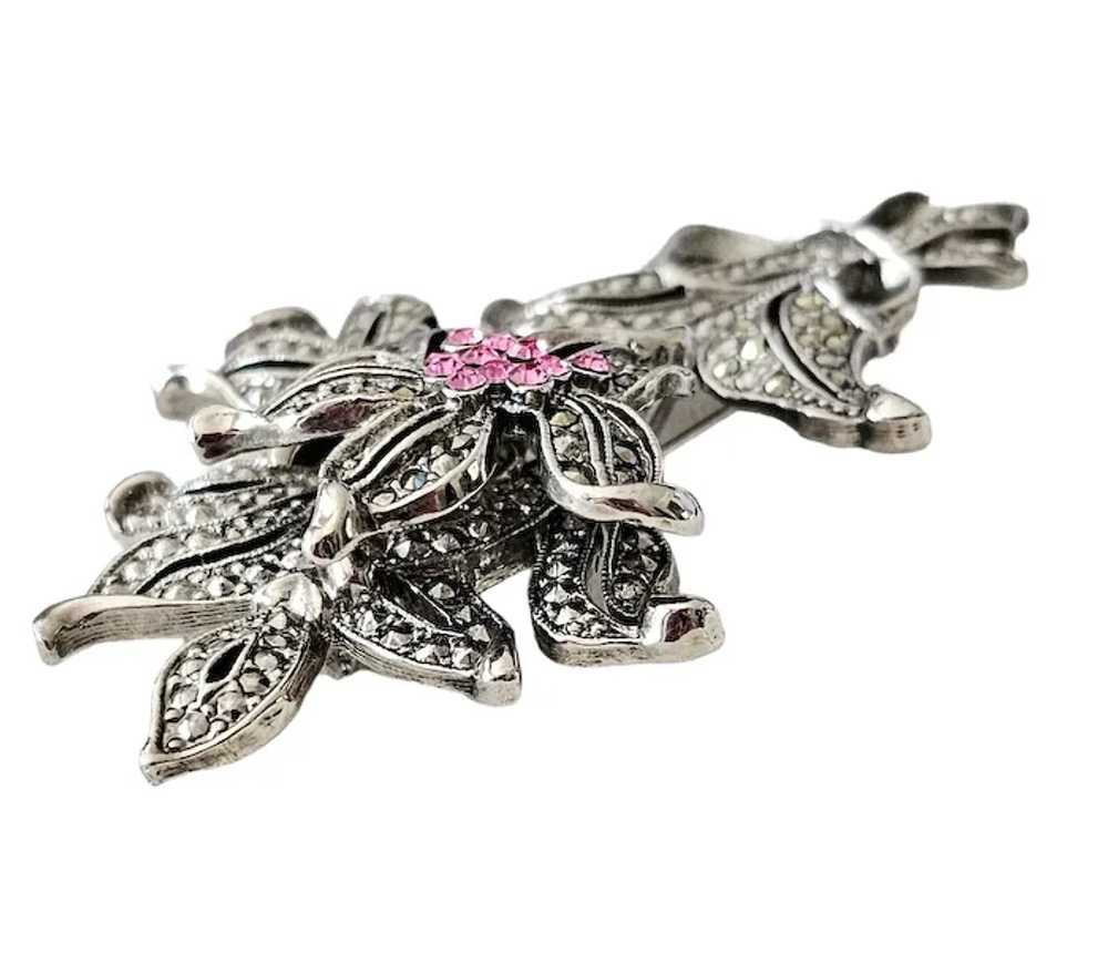 1928 Brand Silver Tone Pink Rhinestone, Marcasite… - image 4