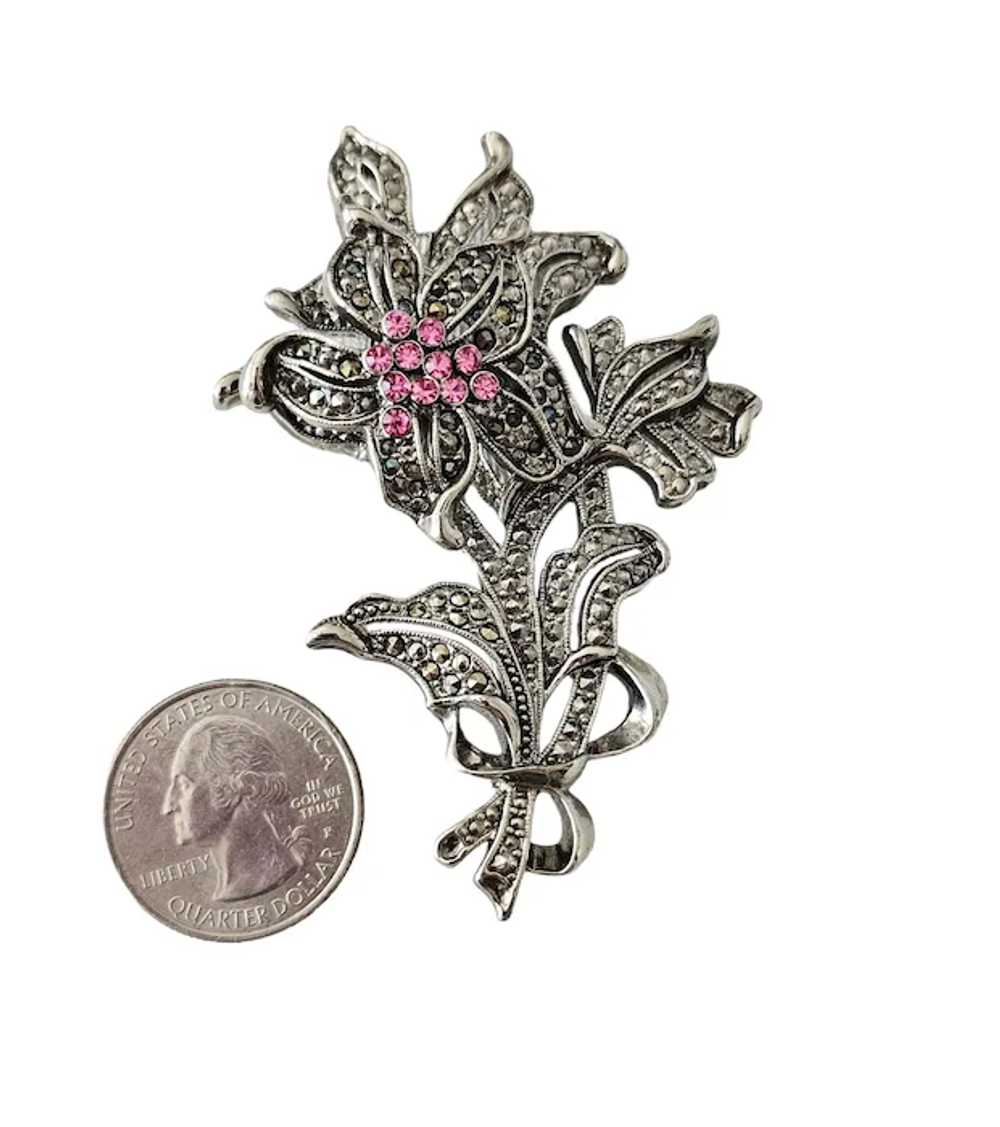 1928 Brand Silver Tone Pink Rhinestone, Marcasite… - image 8