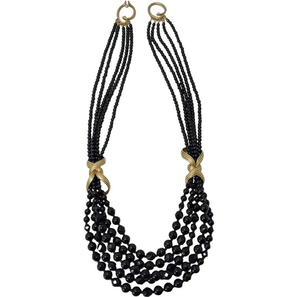 Oscar de la Renta Necklace, 5 Strands, Jet Black … - image 1