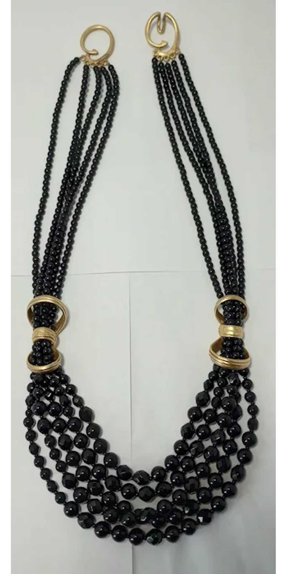 Oscar de la Renta Necklace, 5 Strands, Jet Black … - image 2