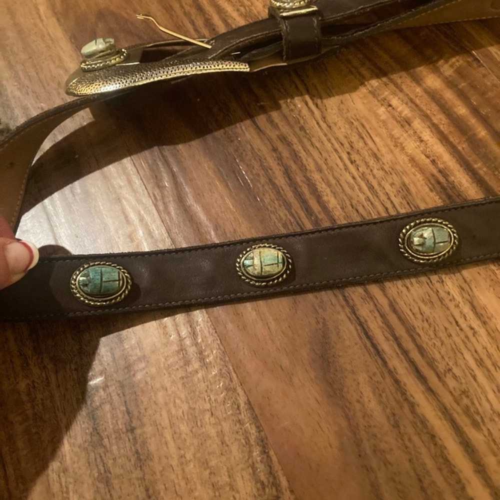 Faux (?) leather and turquoise belt - image 1