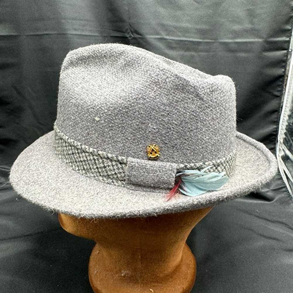 Vintage Grey Tweed Masonic Temple Fedora Hat Size… - image 3