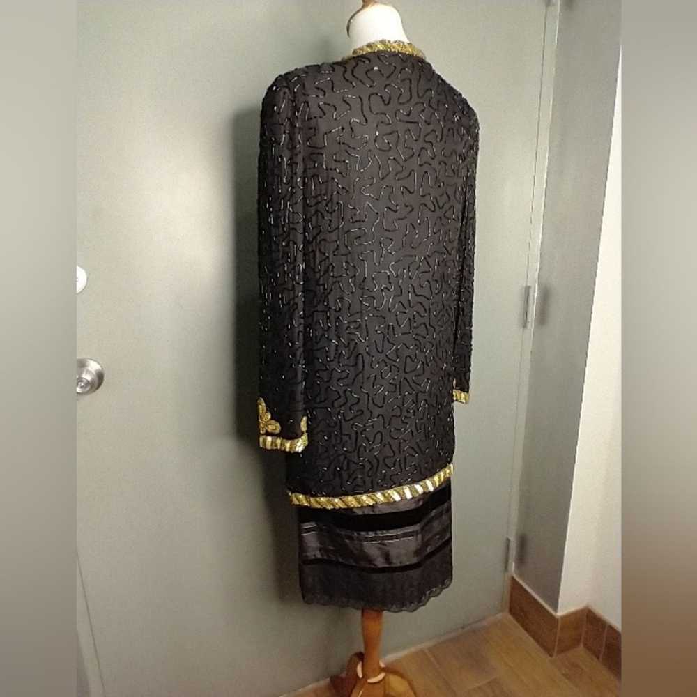 Vintage KAZAR BEADED sequin gold black silk long … - image 10