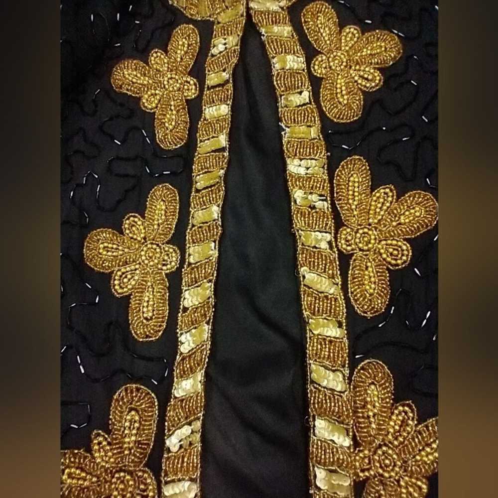 Vintage KAZAR BEADED sequin gold black silk long … - image 4