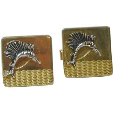 Gold Tone Sword Fish Cufflinks - image 1