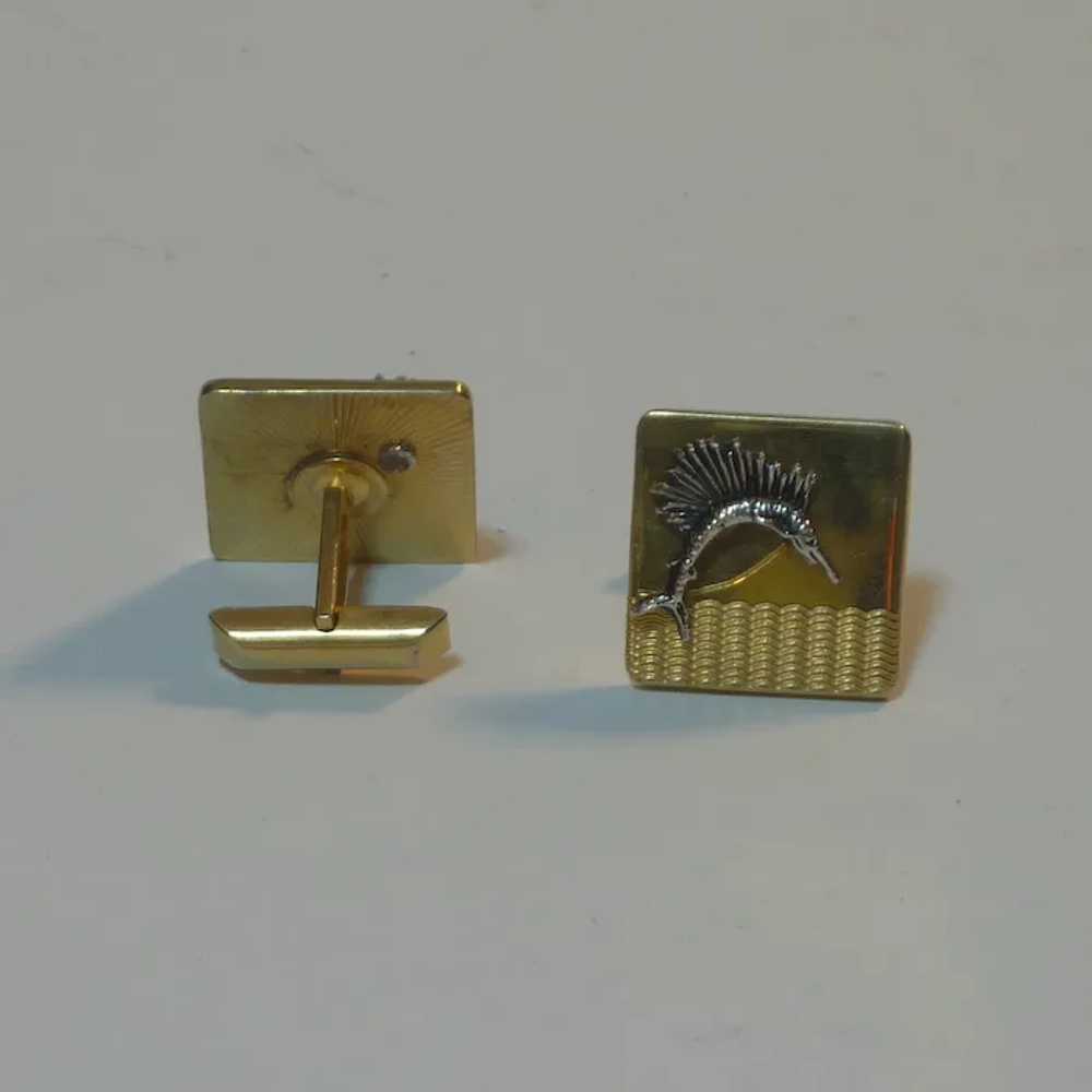 Gold Tone Sword Fish Cufflinks - image 2