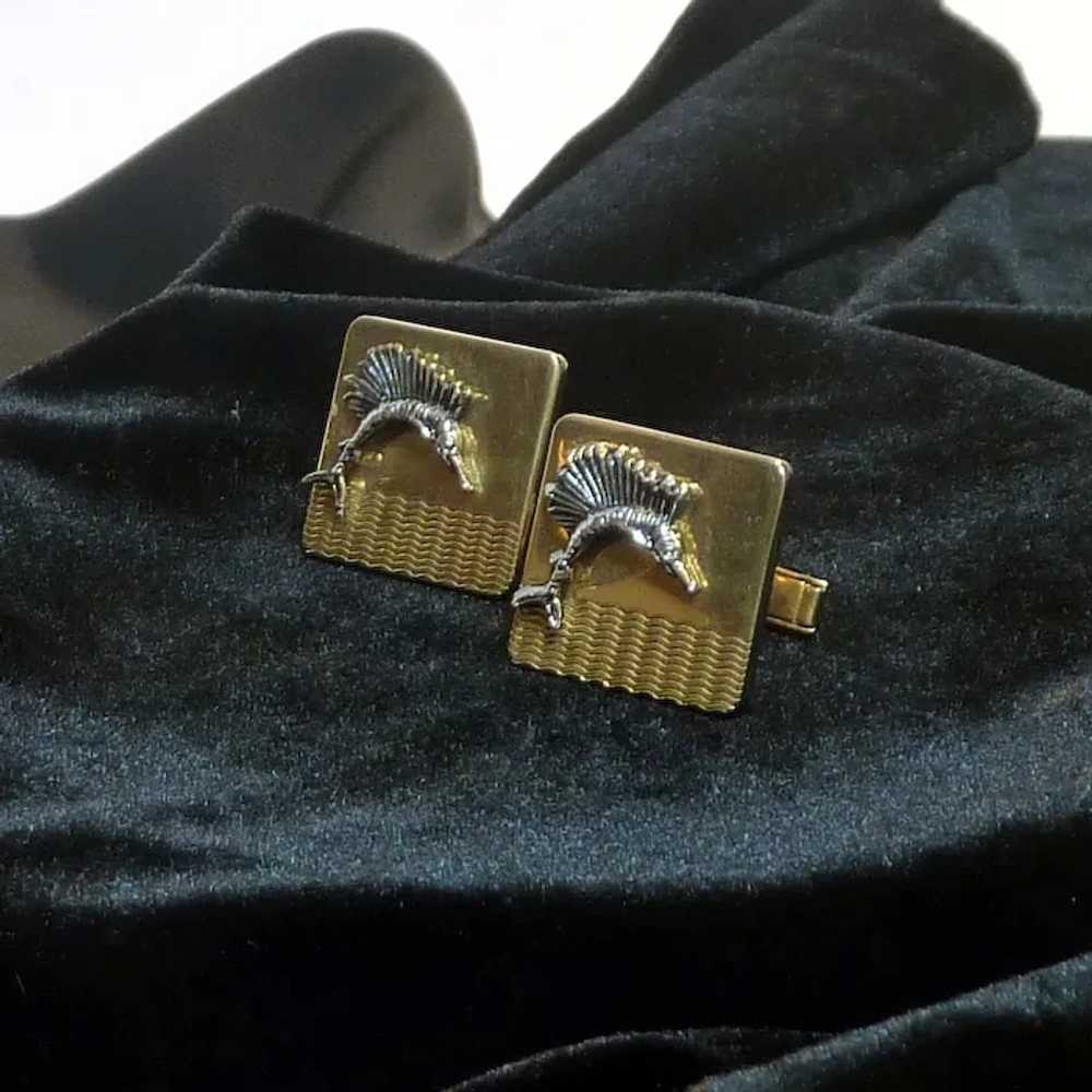 Gold Tone Sword Fish Cufflinks - image 4