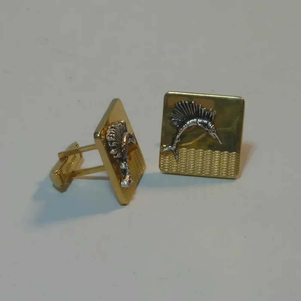 Gold Tone Sword Fish Cufflinks - image 5