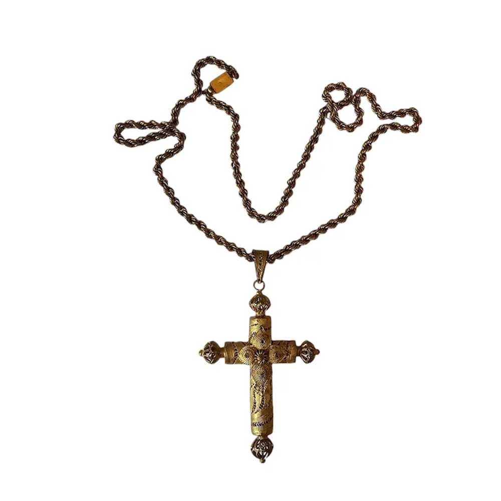 1970s Oaxaca Filigree Cross Pendant with Chain - image 2