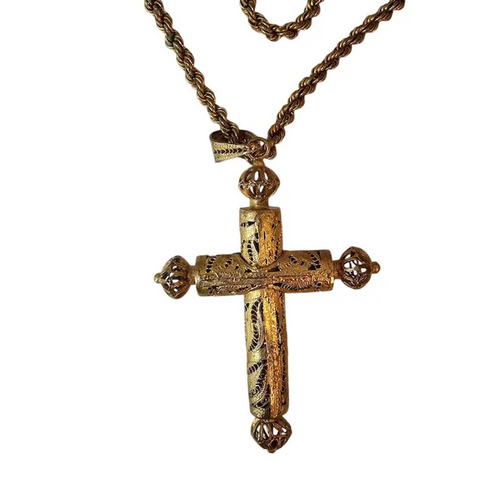 1970s Oaxaca Filigree Cross Pendant with Chain - image 3