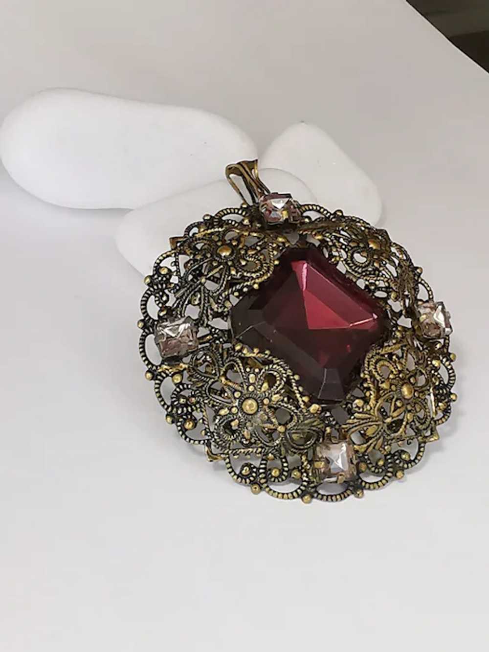 West Germany Filigree Pendant with PurpleCrystals - image 2