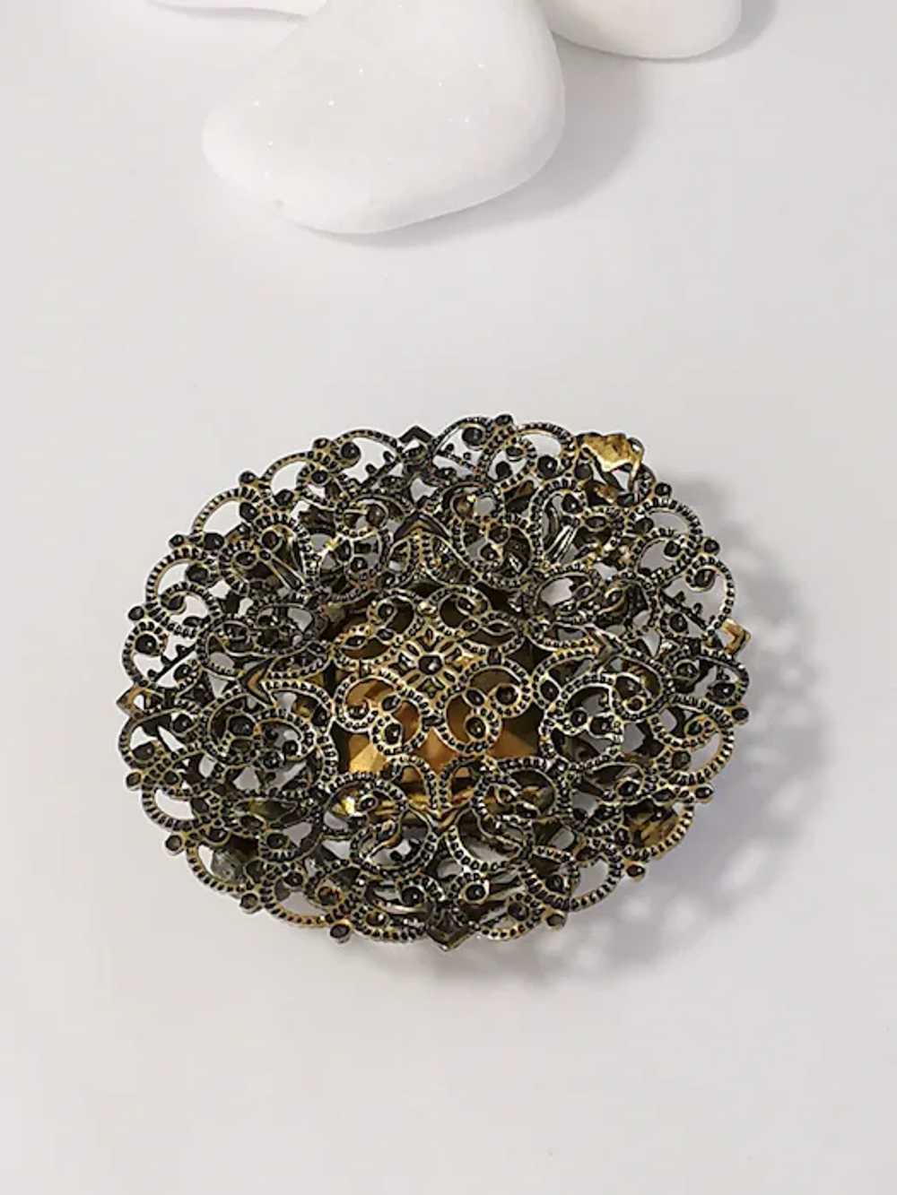 West Germany Filigree Pendant with PurpleCrystals - image 3