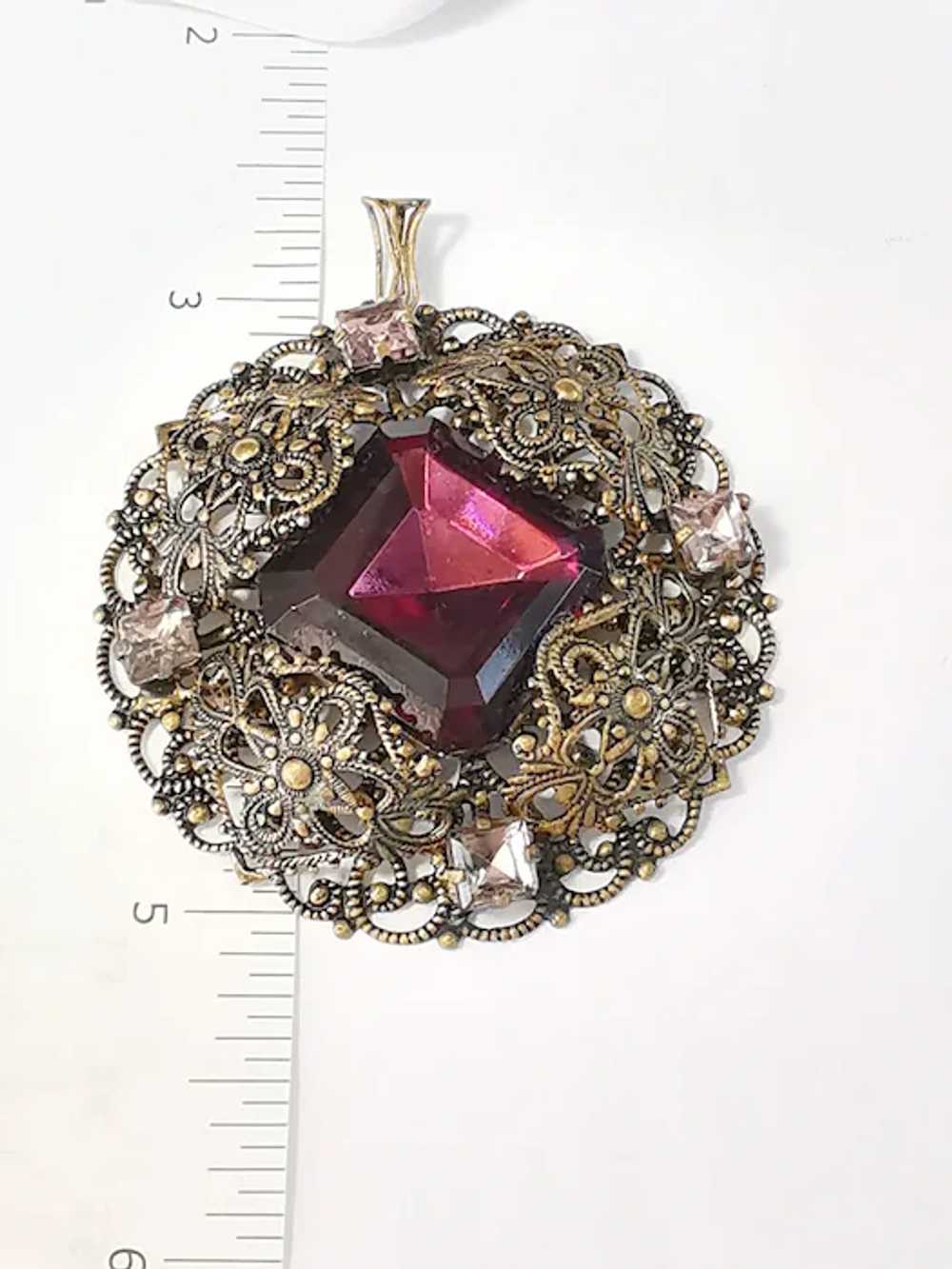 West Germany Filigree Pendant with PurpleCrystals - image 5