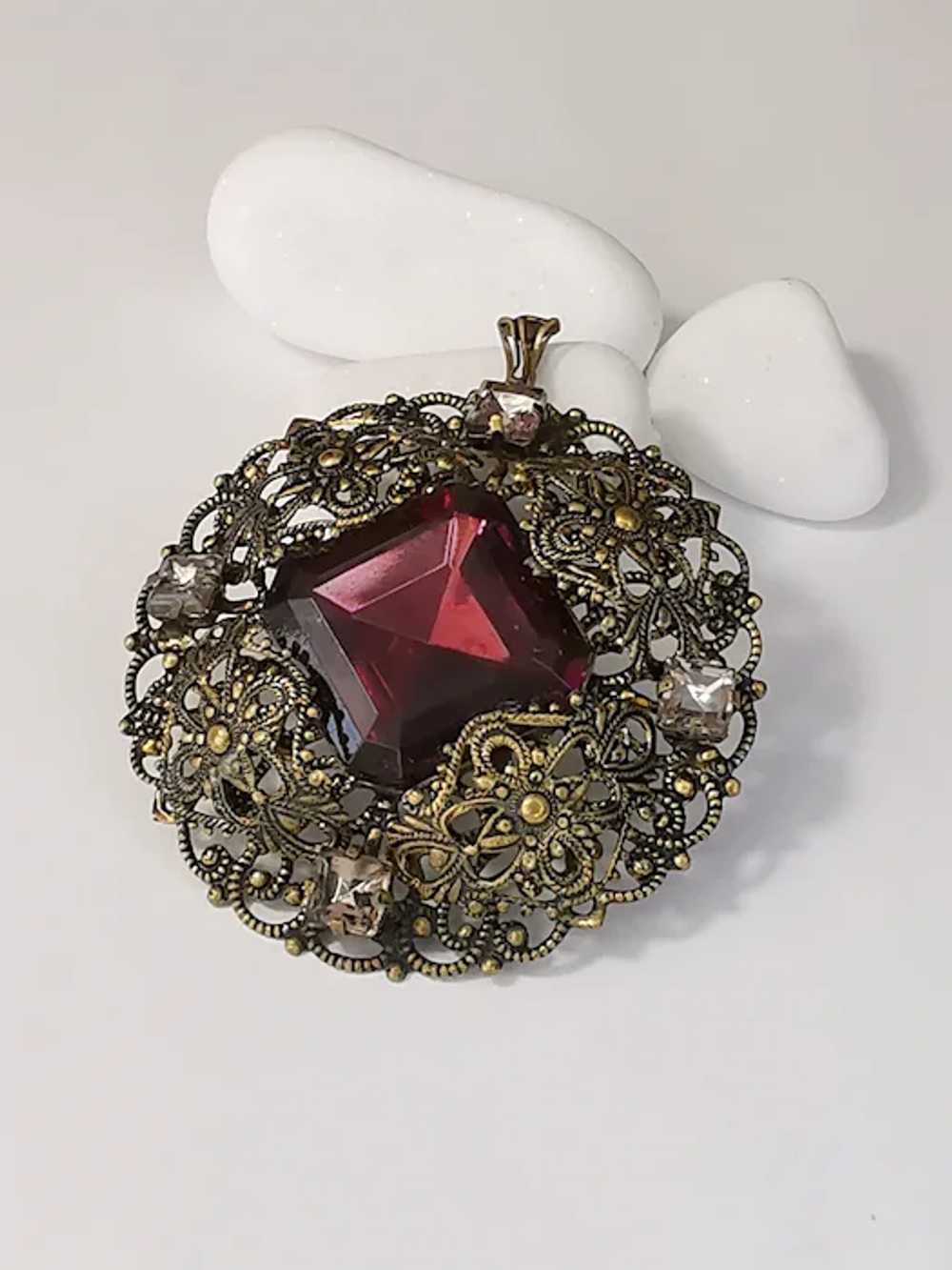 West Germany Filigree Pendant with PurpleCrystals - image 6