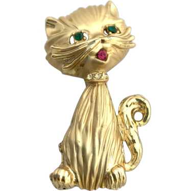 Vintage BSK Signed Jeweled Meowing Cat Brooch