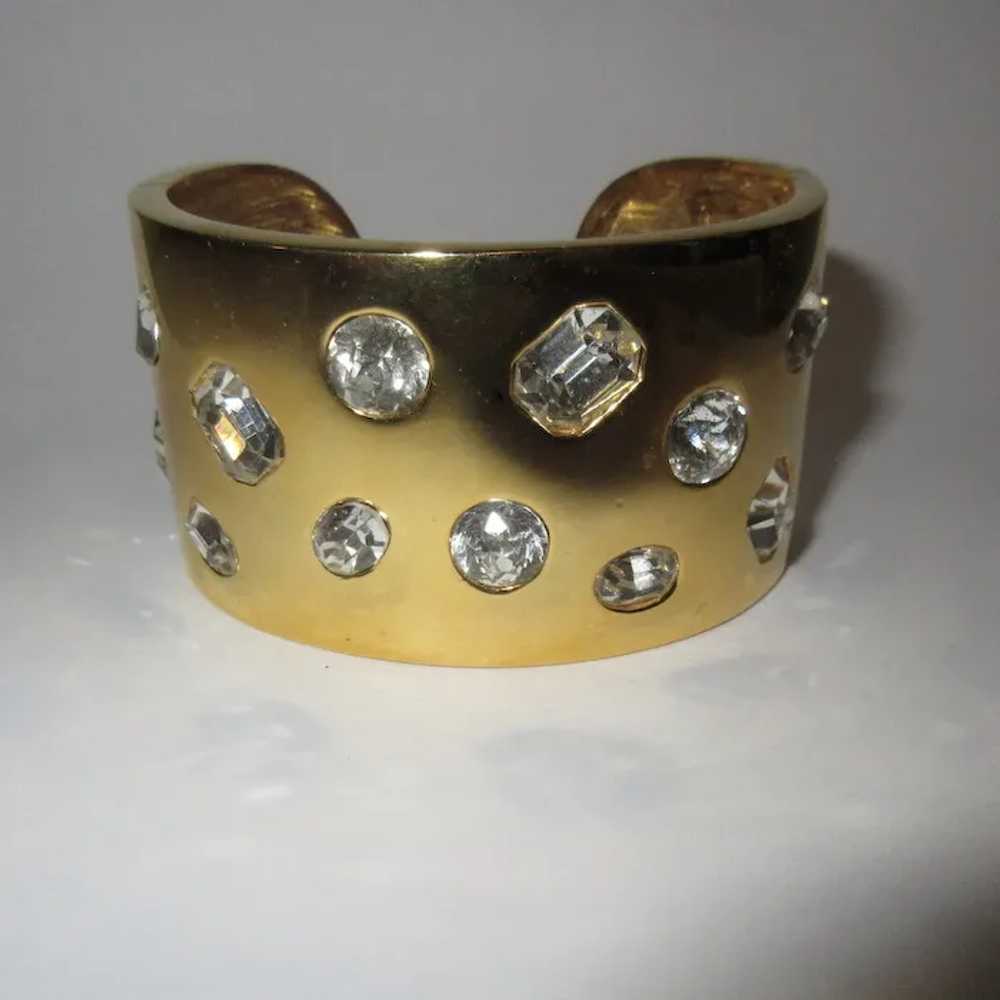 Vintage Rhinestone / Crystal Cuff Bracelet, Gold … - image 2