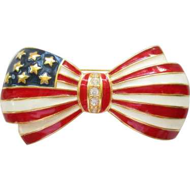 Vintage Joan Rivers Patriotic Ribbon Bow Brooch R… - image 1