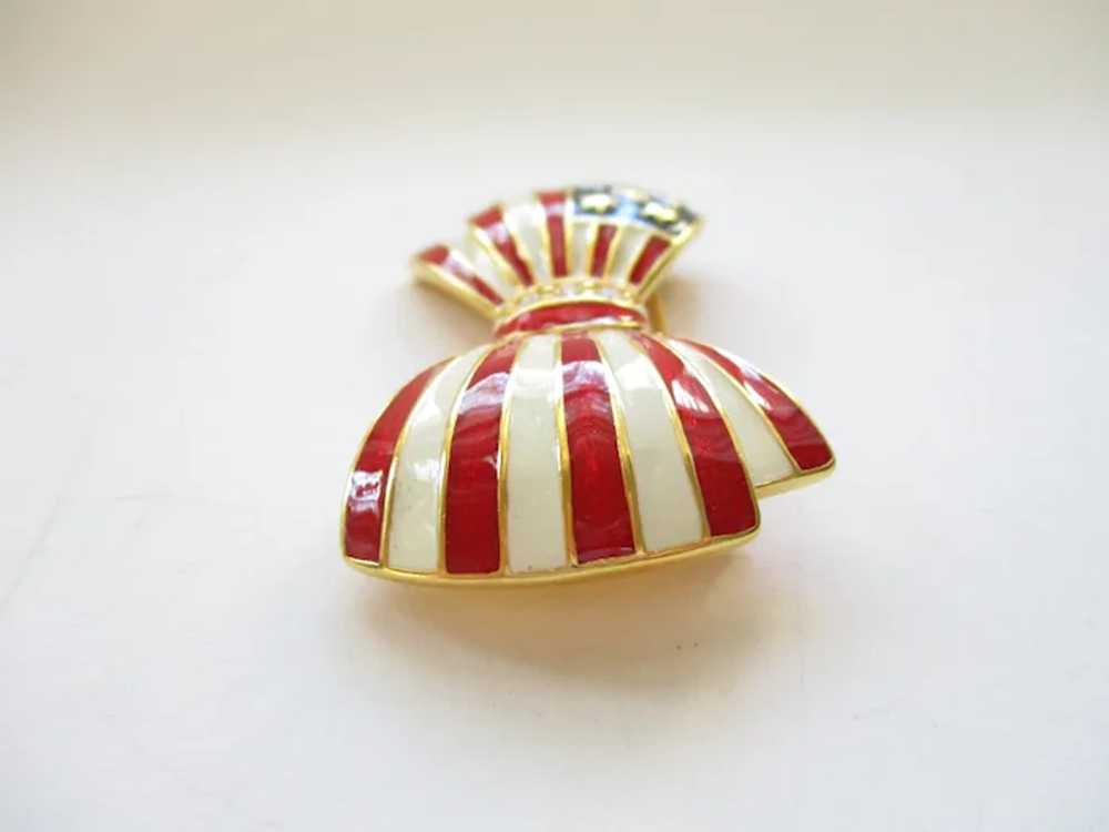 Vintage Joan Rivers Patriotic Ribbon Bow Brooch R… - image 3