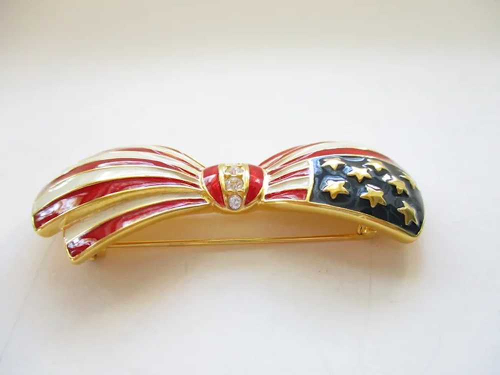 Vintage Joan Rivers Patriotic Ribbon Bow Brooch R… - image 4