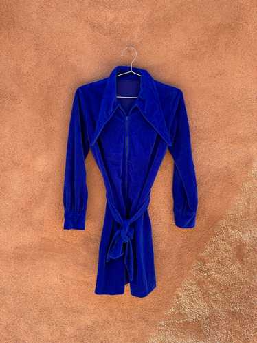 Blue Velour Mini Dress/Jacket with Belt