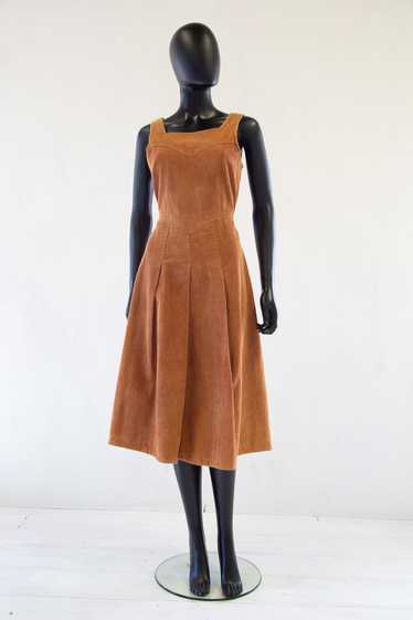 Vintage 1970s Brown Cord Pinafore Dress