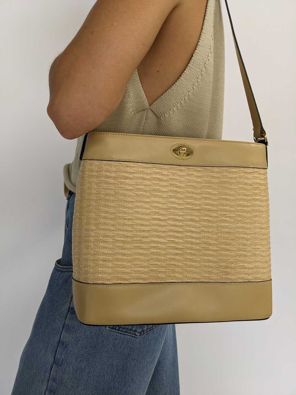 90s Woven & Vegan Leather Etienne Aigner Shoulder… - image 5